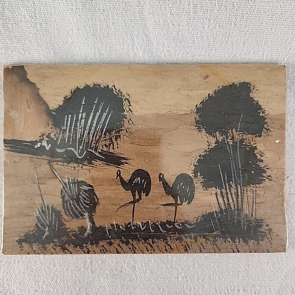 Art Australian Aboriginal Bark Hand Painted Traditional Emu 6"X4" GSG Trading